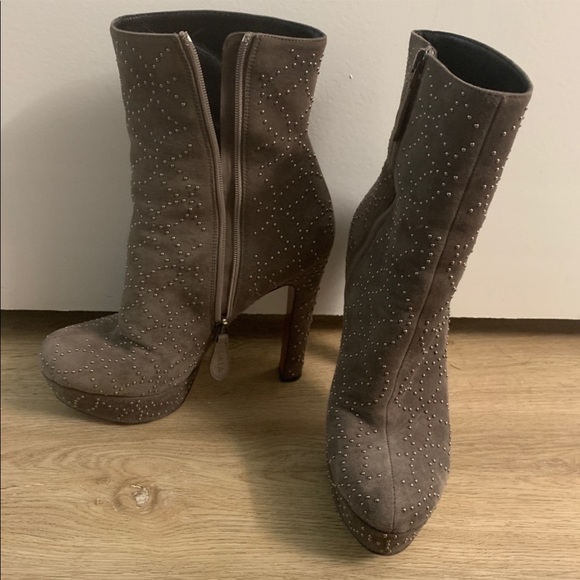 ALAIA Suede Silver Studded Ankle Boot
